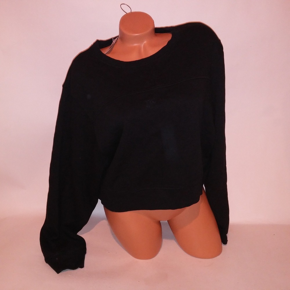 Victoria Secret PINK Sweater XXL 2X Crop Top Black Solid Long Sleeve Logo New